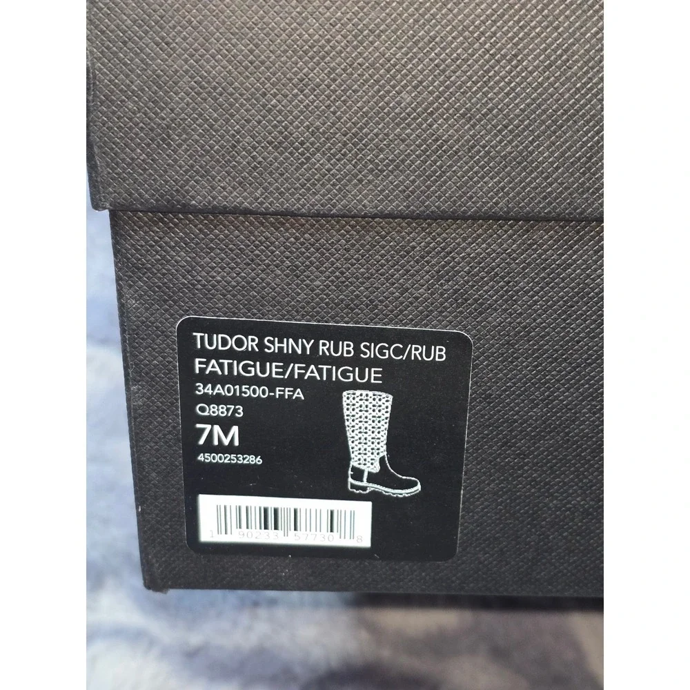 NWB Coach Tudor Shiny Rubber Signature Logo‎ Tall Rain Boots Fatigue 7
